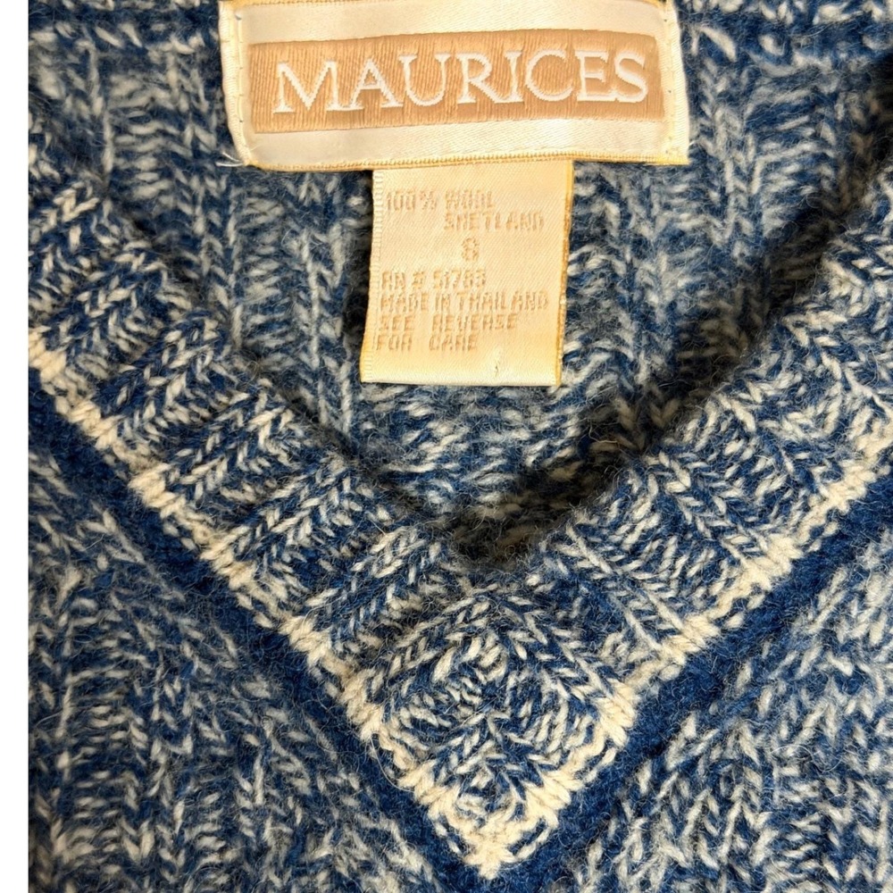 Vintage Shetland Wool Sweater Womens S Blue Marbled Cable Knit Preppy Coastal - Picture 3 of 9